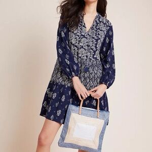 Anthropologie Maeve Navy and White Floral Dress